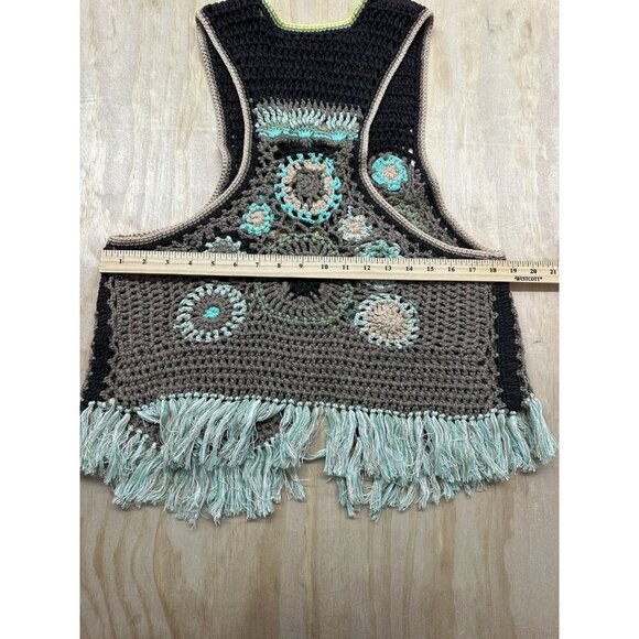 Free People Desert Rose Crochet Vest Racerback Sleeveless Size M Boho Browns - Picture 7 of 7